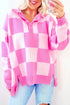 'Galena' Pink Checkered Sweater - Celes Fashion